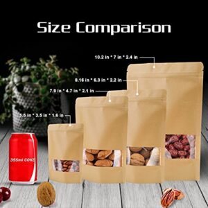KLATIE 50pcs Kraft Stand Up Pouches, 3.5"×5.5" Zip Lock Food Storage Bags with Window, Reusable, Heat-Sealable Bags for Cookies Coffee Tea