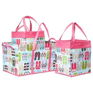everyday storage bin bag set - pink straps with flip flops theme - 3 pieces