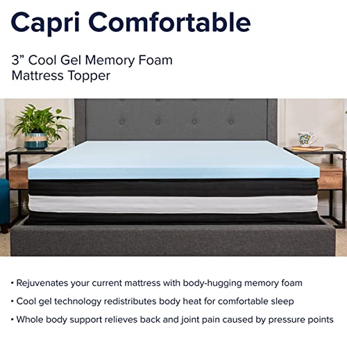 Flash Furniture Capri Comfortable Sleep Queen 10 Inch CertiPUR-US Certified Foam Pocket Spring Mattress & 3 inch Gel Memory Foam Topper Bundle