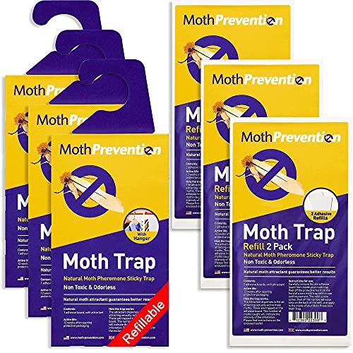 Powerful Moth Traps for Clothes Moths | Including Refills for 9 Months Protection! | Best Catch-Rate for Clothes Moth and Carpet Moth Traps on The Market