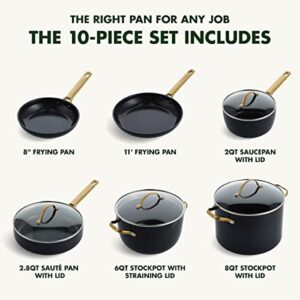 GreenPan Reserve Hard Anodized Healthy Ceramic Nonstick 10 Piece Cookware Pots and Pans Set, Gold Handle, PFAS-Free, Dishwasher Safe, Oven Safe, Black