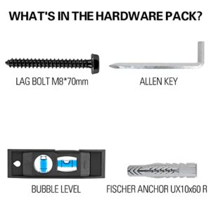 Mounting Dream Lag Bolt Kit for TV Wall Mount Comes with M8 Lag Bolt for Wood Stud, Fischer Anchors for Concrete Wall, Includes Allen Key and Bubble Level for Easy Installation MD5753