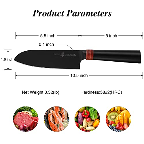 TUO Santoku Knife 5.5"- Razor Sharp Japanese Chefs Knife - HC Japanese AUS-8 Steel - Black Titanium Coated Blade - Ergonomic Pakkawood Handle with Sheath & Gift Box - Dark Knight Series