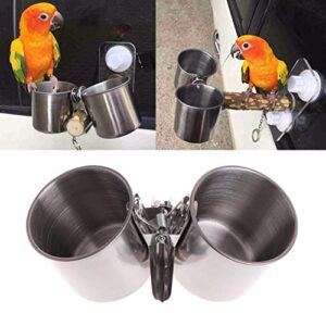 Tzou 2 Pack Bird Feeding Dish Cups,Stainless Steel Food Water Feeding Cup with Clip Bird Cage Water Bowl for Bird Parrot Cage Stand Supplies Single