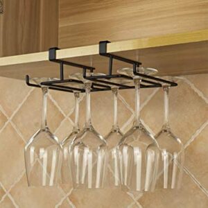 Bafvt Wine Glass And Mug Holder - Stemware Rack Under Cabinet - 304 Stainless Steel Hanger Storage Shelf, Fit for The Cabinet 0.8“ or Less (Black, 18cm-3 Rows)