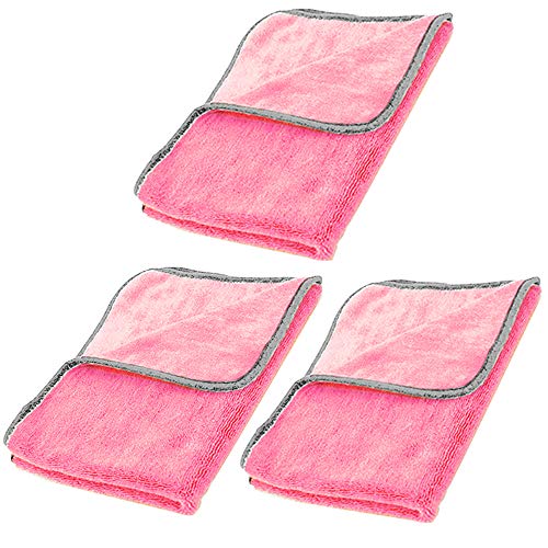 AllTopBargains 3 Microfiber Cloths Drying Towel Detail Wash Car Vehicle Washing 16" Pink Ribbon