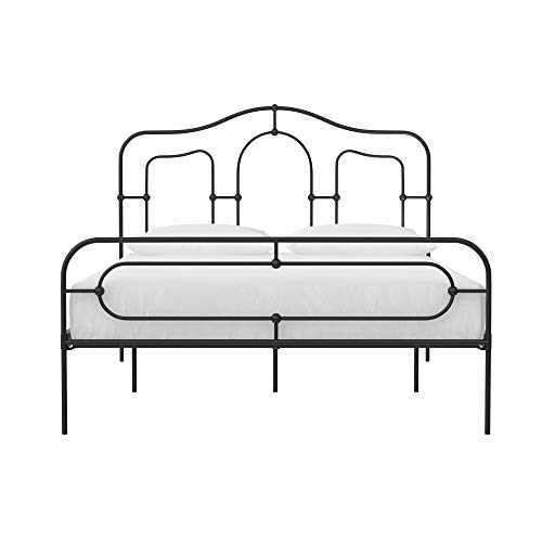 Mr. Kate Primrose Metal Bed with Secured Slats, Headboard and Footboard, Queen Size Frame, Black