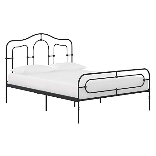 Mr. Kate Primrose Metal Bed with Secured Slats, Headboard and Footboard, Queen Size Frame, Black