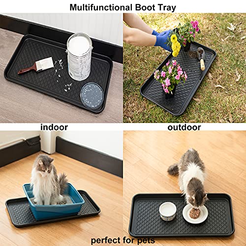 Vramy Multi-Purpose Boot Trays,Set of 2 Black All Weather Heavy Duty Shoe Trays,Pet Feeding Mat,Use for Indoor and Outdoor,30" x 15" x 1.2"