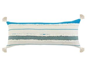 lr home quarry striped lumbar throw pillow, 14" x 36", aqua/jade/turquoise/white