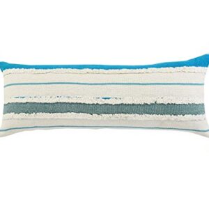 LR Home Quarry Striped Lumbar Throw Pillow, 14" x 36", Aqua/Jade/Turquoise/White