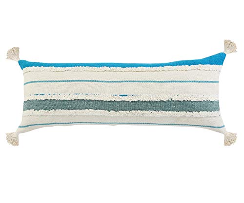 LR Home Quarry Striped Lumbar Throw Pillow, 14" x 36", Aqua/Jade/Turquoise/White