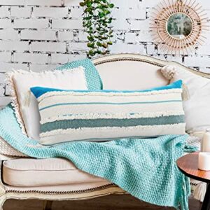 LR Home Quarry Striped Lumbar Throw Pillow, 14" x 36", Aqua/Jade/Turquoise/White