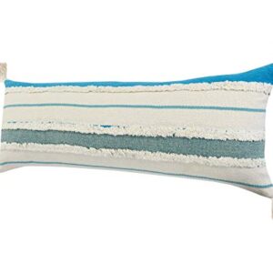 LR Home Quarry Striped Lumbar Throw Pillow, 14" x 36", Aqua/Jade/Turquoise/White