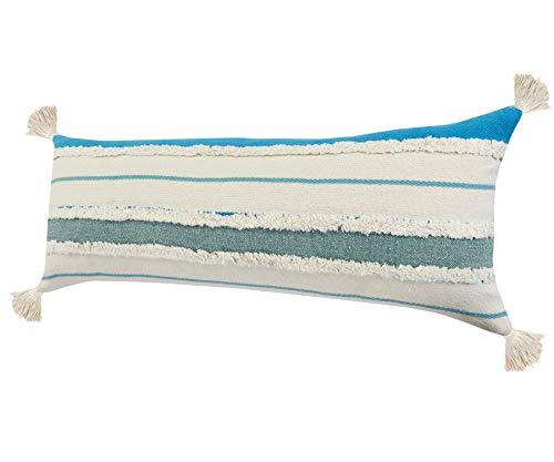 LR Home Quarry Striped Lumbar Throw Pillow, 14" x 36", Aqua/Jade/Turquoise/White