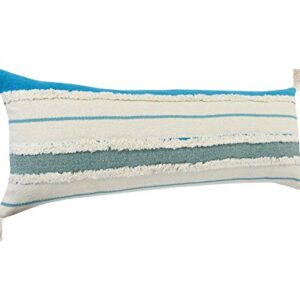 LR Home Quarry Striped Lumbar Throw Pillow, 14" x 36", Aqua/Jade/Turquoise/White