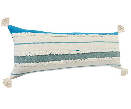 LR Home Quarry Striped Lumbar Throw Pillow, 14" x 36", Aqua/Jade/Turquoise/White