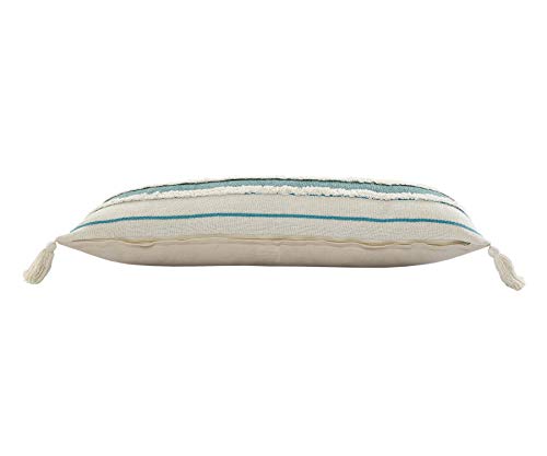 LR Home Quarry Striped Lumbar Throw Pillow, 14" x 36", Aqua/Jade/Turquoise/White