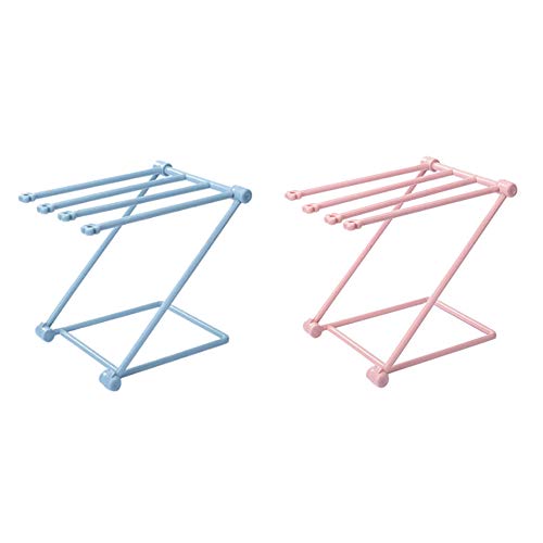 IKAAR Towel Rack Plastic Hand Towel Holder for Bathroom Kitchen Foldable Free Standing Hand Towel Racks Towel Hanger Pack of 2 (Blue + Pink)