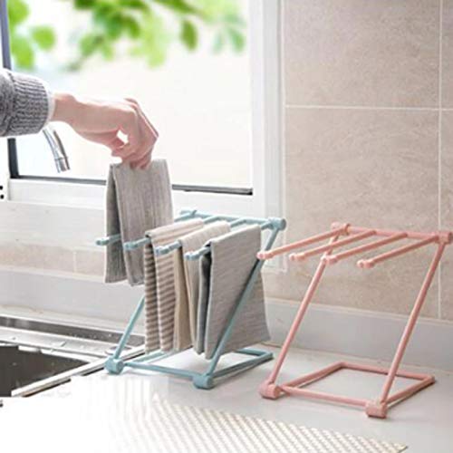 IKAAR Towel Rack Plastic Hand Towel Holder for Bathroom Kitchen Foldable Free Standing Hand Towel Racks Towel Hanger Pack of 2 (Blue + Pink)