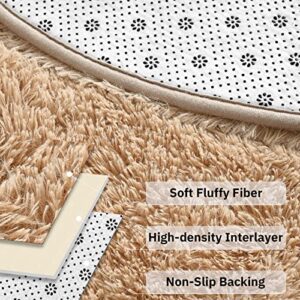 Goideal Oval Shaggy Bedroom Rug 2.6 x 5.2 Feet Fluffy Area Rugs for Girls Boys Kids Room Nursery Floor Carpet Home Decoration, Light-tan