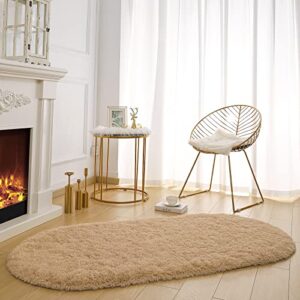 Goideal Oval Shaggy Bedroom Rug 2.6 x 5.2 Feet Fluffy Area Rugs for Girls Boys Kids Room Nursery Floor Carpet Home Decoration, Light-tan