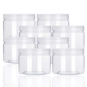 rocutus 12oz clear plastic storage jars containers,8 pack refillable wide-mouth plastic slime storage containers for beauty products,kitchen & household storage - bpa free (12 oz)
