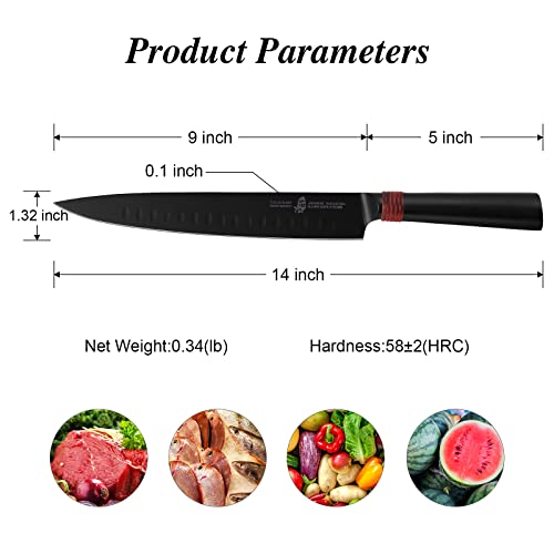 TUO Slicing Knife 9" - Ultra Sharp Granton BBQ Carving Knives - HC Japanese AUS-8 Stainless Steel - Comfortable Pakkawood Handle with Sheath & Luxurious Gift Box - Dark Knight Series