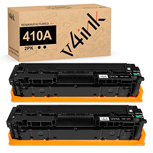 v4ink 2PK Remanufactured 410A Toner Cartridge Replacement for HP 410A 410X CF410A Black Toner Cartridge for HP Color Pro MFP M477fnw M477fdw M477fdn M377dw M452dn M452dw M452nw M452 M477 Printer