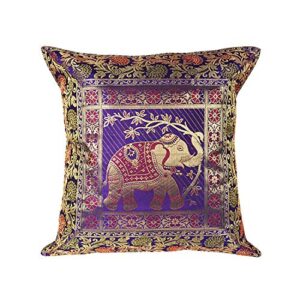 decorhack by arusaya vintage style boho bohemian style elephant design brocade silk purple pillowcase 16 x 16 inch
