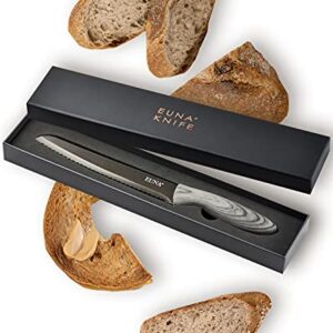 EUNA Serrated Bread Knife, 8 Inch Bread Cutter With Sheath & Gift Box, Stainless Steel Utility Knife for Slicing Homemade Bread, Bagels, Cake, Non-stick Coating