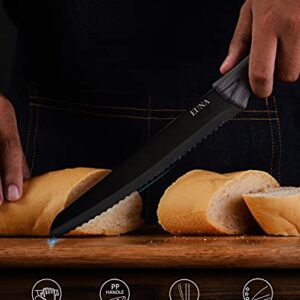 EUNA Serrated Bread Knife, 8 Inch Bread Cutter With Sheath & Gift Box, Stainless Steel Utility Knife for Slicing Homemade Bread, Bagels, Cake, Non-stick Coating