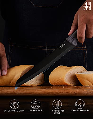 EUNA Serrated Bread Knife, 8 Inch Bread Cutter With Sheath & Gift Box, Stainless Steel Utility Knife for Slicing Homemade Bread, Bagels, Cake, Non-stick Coating