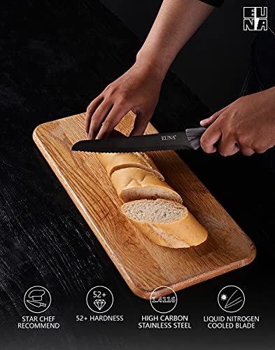 EUNA Serrated Bread Knife, 8 Inch Bread Cutter With Sheath & Gift Box, Stainless Steel Utility Knife for Slicing Homemade Bread, Bagels, Cake, Non-stick Coating