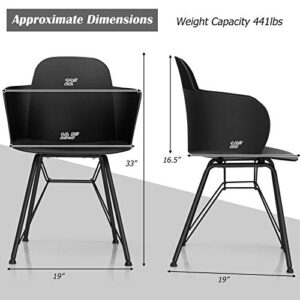 Giantex Set of 2 Dining Chairs, Pre Assembled Modern Style Plastic Dining Chair w/Metal Legs, Ergonomic Backrest, Armrest, Classic Petal Shape Cozy Leisure Chair for Kitchen, Dining Room (2, Black)