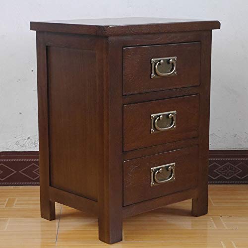 Kendyoak Aurotrice Oak Bedside Table 3 Drawers, Walnut NC Paint Cabinet, Oak Internals W:42cm