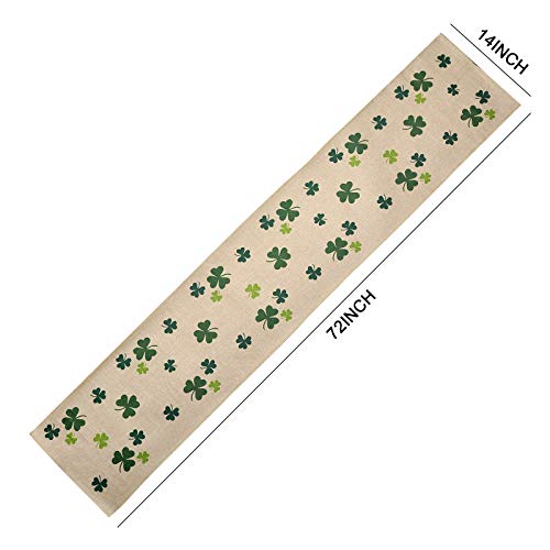 yuboo Burlap Shamrock Table Runner,Saint Patrick Day Decorations for Spring Tablecloth Farmhouse Kitchen Home