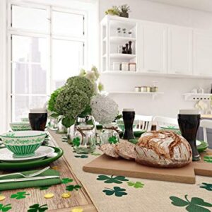 yuboo Burlap Shamrock Table Runner,Saint Patrick Day Decorations for Spring Tablecloth Farmhouse Kitchen Home