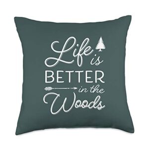 cabin life by vine mercantile life is better in the woods | cool rustic vacation quote throw pillow, 18x18, multicolor