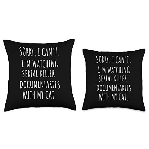 Crazy Cat Lady and True Crime Fan Gift Serial Killer Documentaries with My Cat True Crime Gift Throw Pillow, 16x16, Multicolor