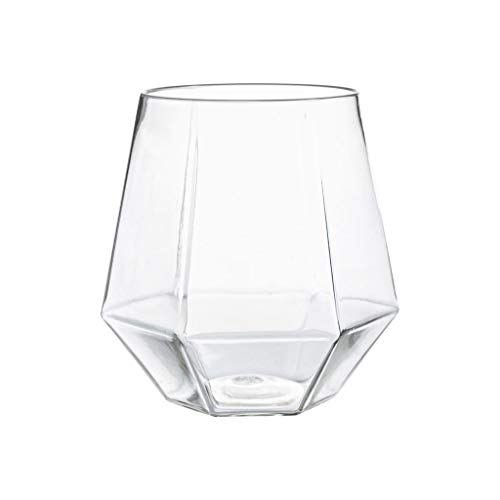 HomeyGear 6 Pack Plastic Diamond Shaped Wine Glasses BPA Free Clear Goblets Stemless 12 Oz Disposable Elegant Drink Cups for Parties Wedding Receptions Fancy Reusable Tumblers for Easy CleanUp