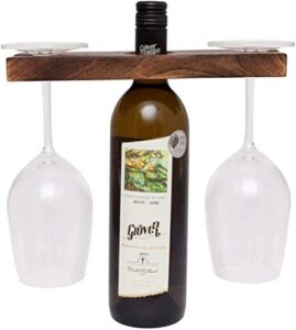 s.b arts wooden wine bottle & glass holder handmade antique wood stand for wine for two glasses & bottle beautifully handcrafted antique look traditionally handcrafted