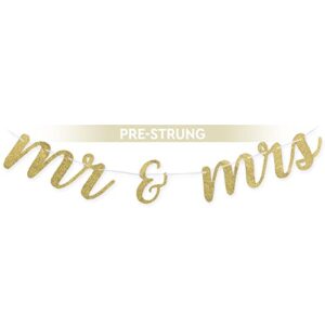pre-strung mr & mrs sign for wedding table - wedding decorations for reception and ceremony , wedding sign gold wedding decor , sweetheart table wedding banner for bride and groom chair - by prazoli