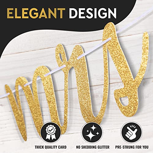 Pre-Strung Mr & Mrs Sign for Wedding Table - Wedding Decorations for Reception and Ceremony , Wedding Sign Gold Wedding Decor , Sweetheart Table Wedding Banner for Bride and Groom Chair - by Prazoli