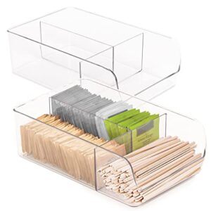 smart design 3 compartment clear bin organizer - set of 2 - bpa free plastic resin - tea, sugar, straws, fridge, freezer, cabinet, food, pantry storage - kitchen organizer - clear
