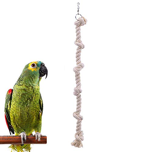 SONGBIRDTH Parrot Chew Toys - Pet Bird Parrot Cotton Rope Knot Climbing Hanging Cage Decor Swing Chew Toy for Medium and Small Parrot White