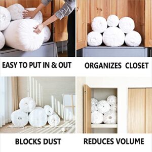 Roll&Stack Storage Bag Organizer for Comforters, Blankets, Bedding, Puffer, Large Clothes, Stackable, Underbed, Dustproof, Washable, High Density Premium Fabric, Organization Pouch, Space Saving Bags - L (45L), White, 2 pack