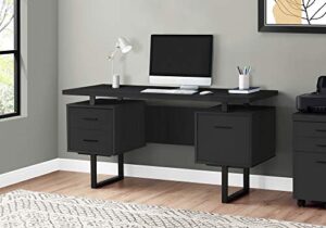 monarch specialties laptop/writing floating desktop-3 storage drawers-reversible-large home office computer desk, 60" l, black/black