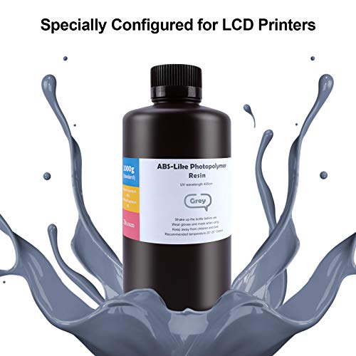 ELEGOO ABS-Like 3D Printer Resin, 405nm UV-Curing LCD Resin High Precision Fast Curing Non-Brittle Standard Photopolymer Resin for LCD Printing Grey 1000G