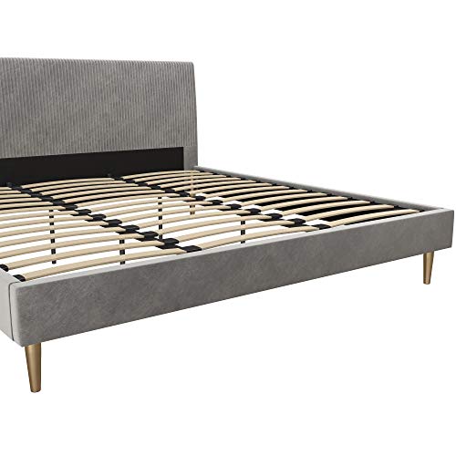 Mr. Kate Daphne Upholstered Headboard and Modern Platform Frame Bed, King, Light Gray Velvet